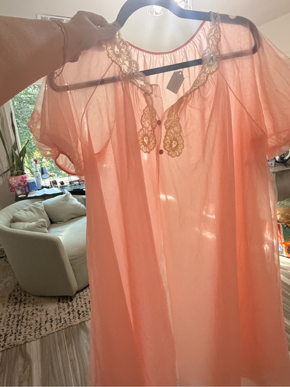Vintage Sheer Peach Lace-Trim Nightgown cover KAYSER - Picture 6 of 6